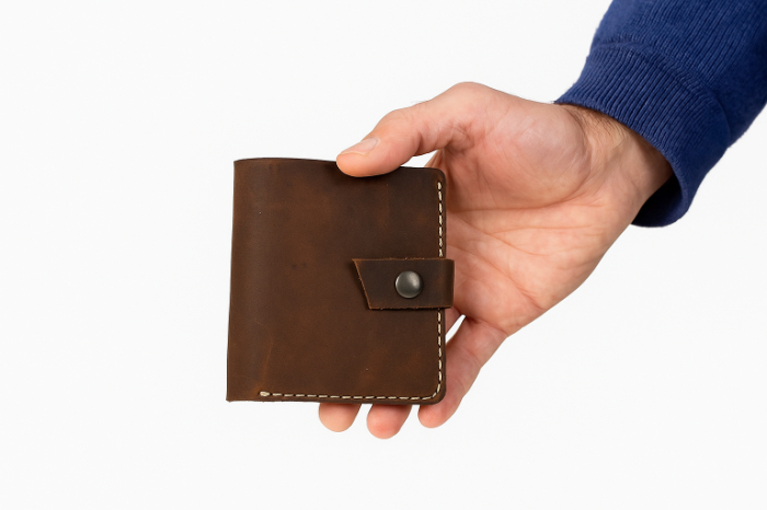 Handmade Natural Leather Wallet with Snap Closure – Custom Engraving Available