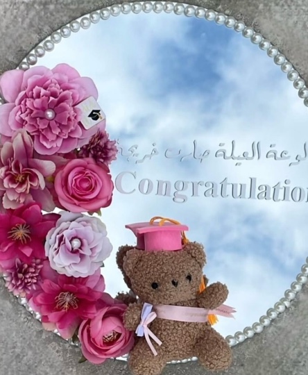 Decorative Graduation Mirror With Flowers And Teddy Bear