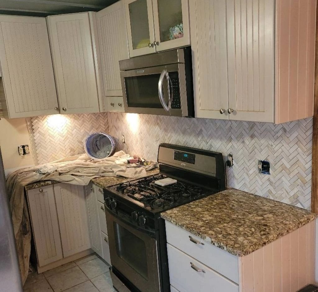 herringbone marble backsplash — sorin ciupeiu