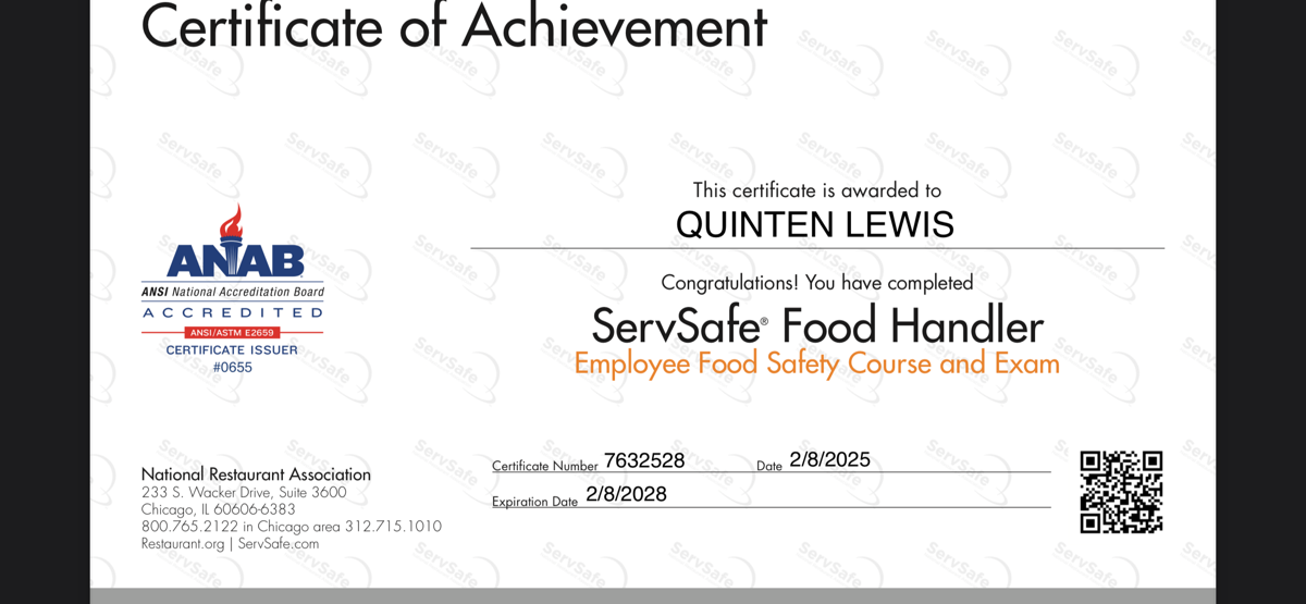 food handlers — Quinten Lewis 