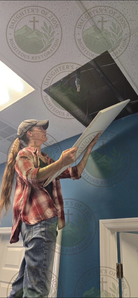 installing ceiling tiles — Eileen Moore
