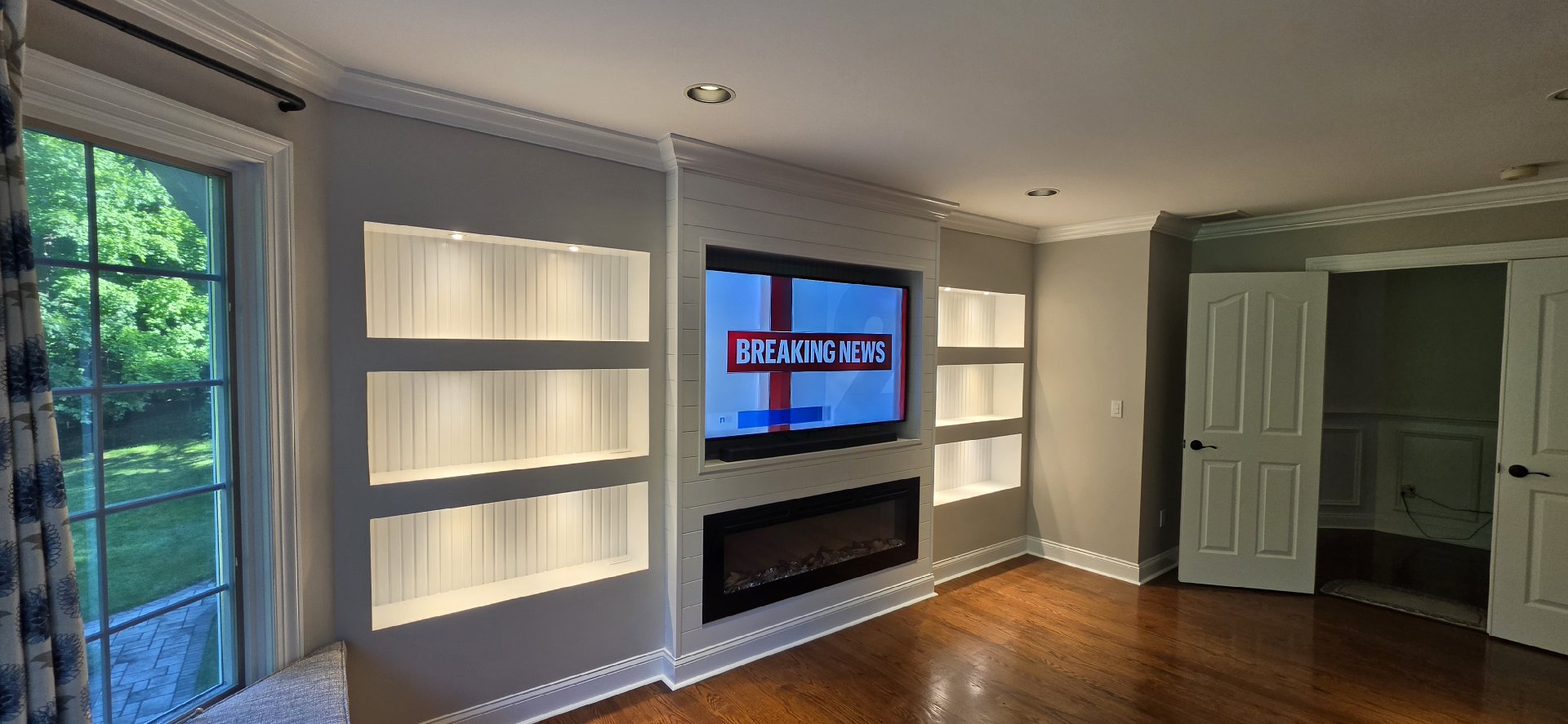 Custom Shiplap Feature Wall with Electric Fireplace" — Cristiano_Handyman