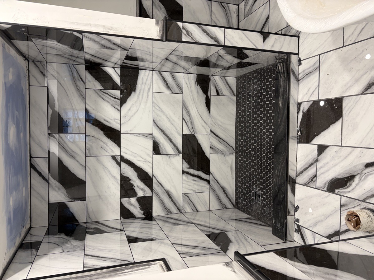 bathroom floor wall and shower install — Dominic Boscarello