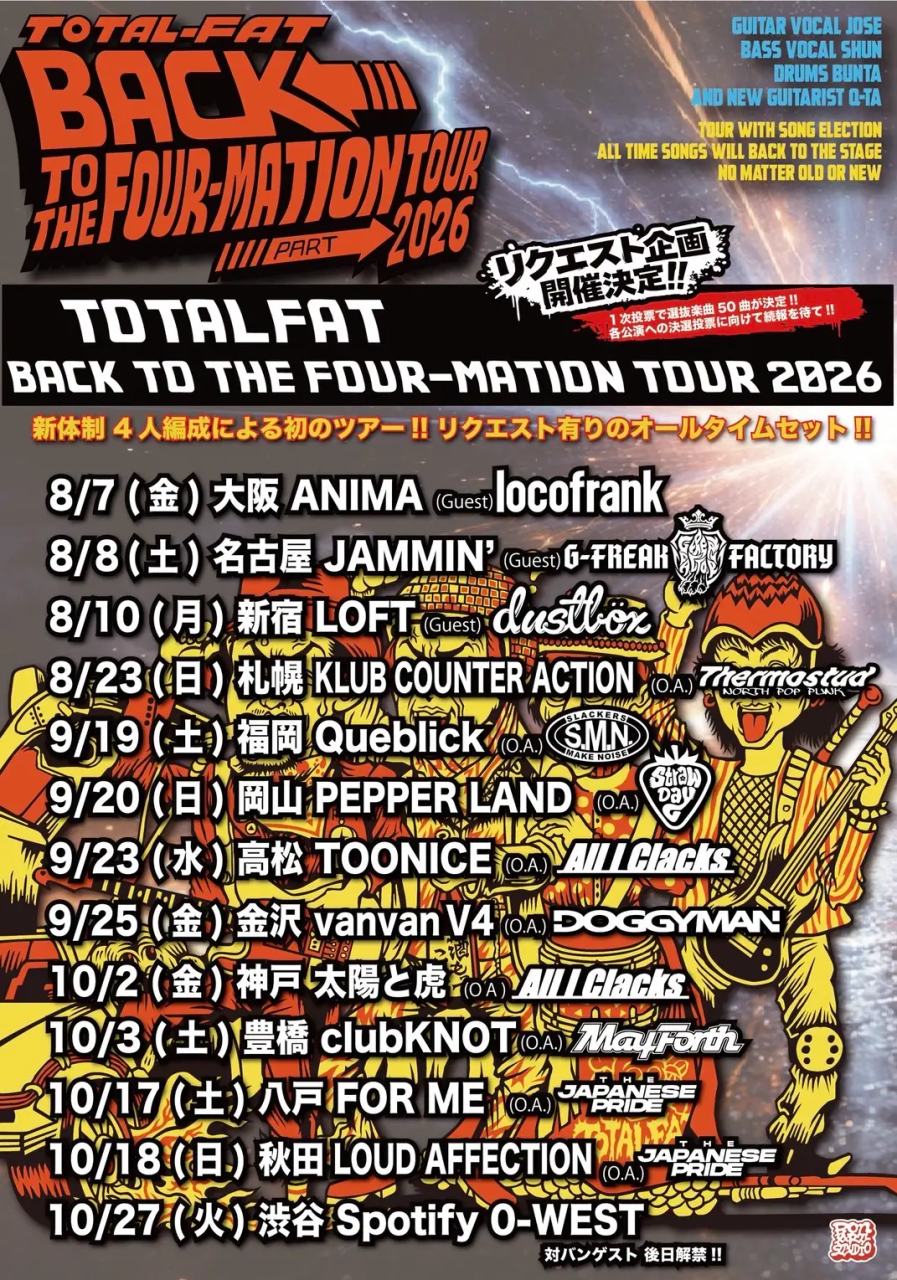 TOTALFAT pre. "BACK TO THE FOUR-MATION TOUR 2026" 写真 1