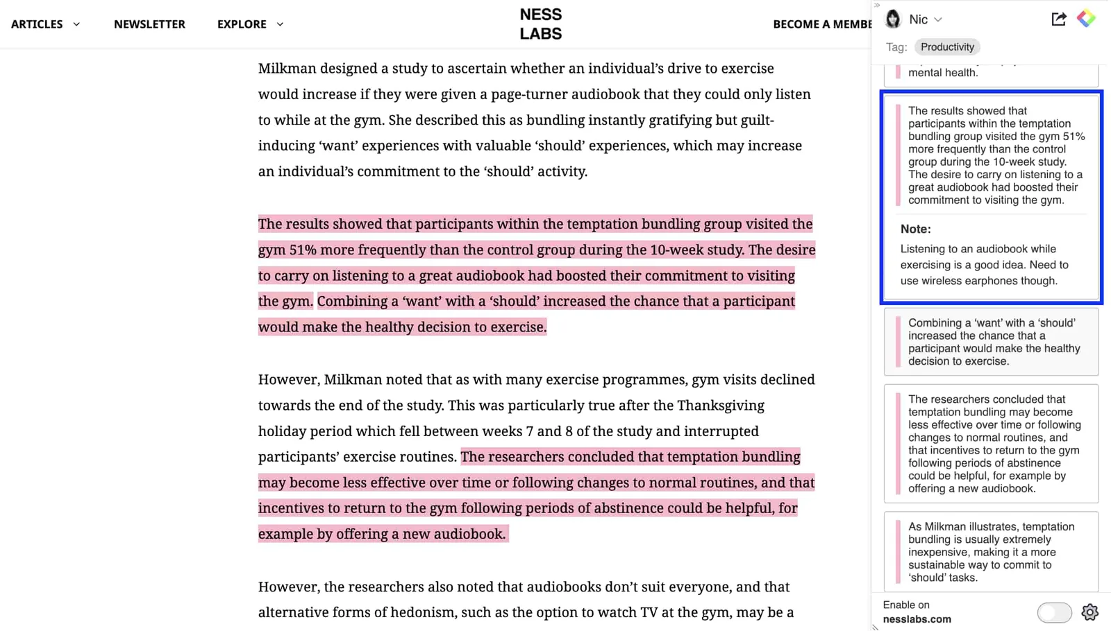 Notes are shown just below the highlights.