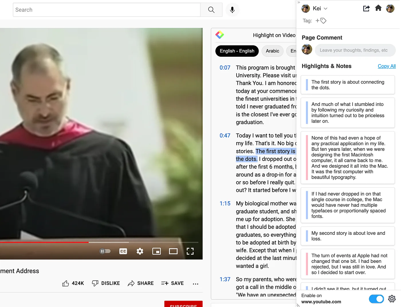 Trocando o idioma da transcrição