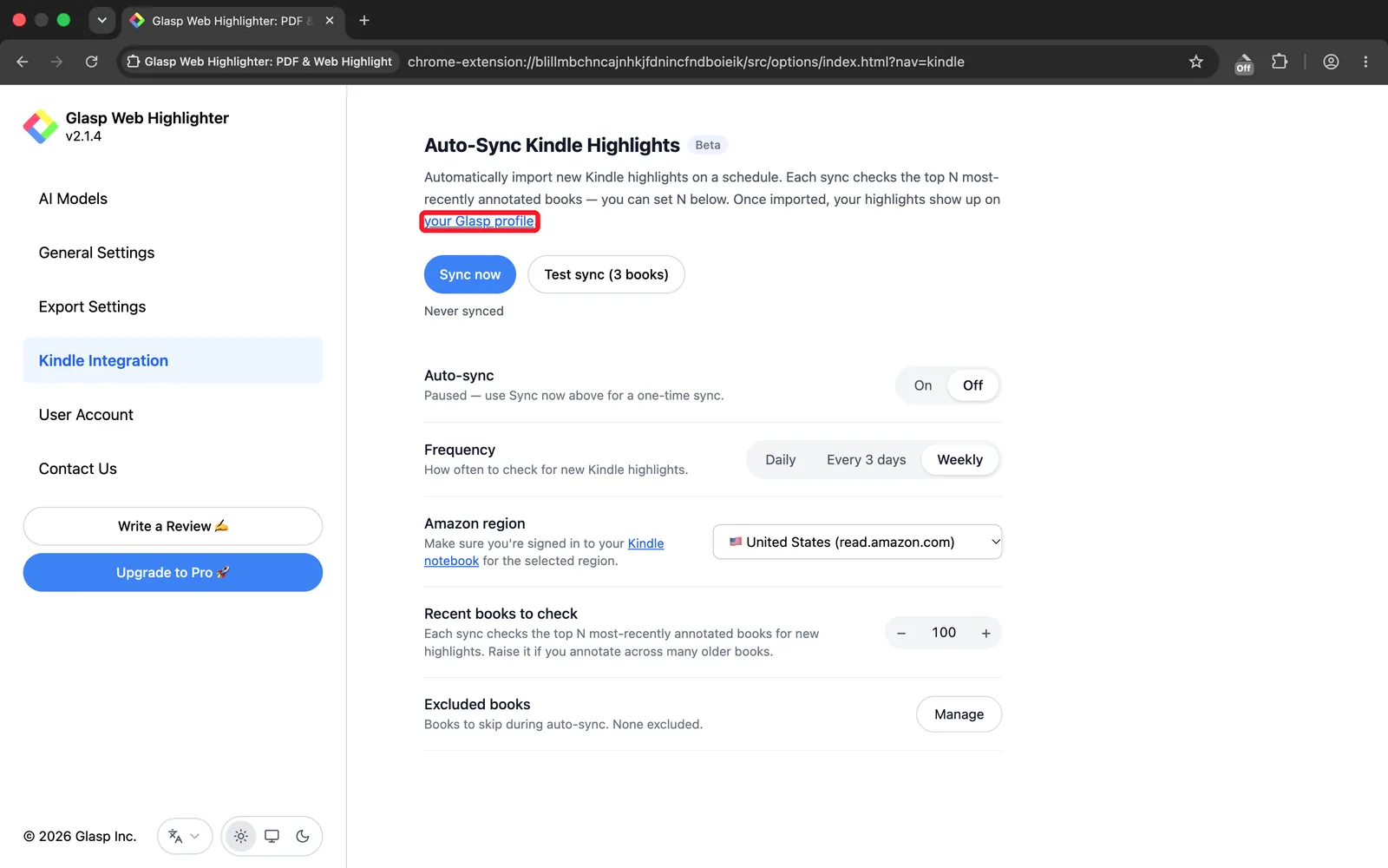 The link to your Glasp profile in the extension settings