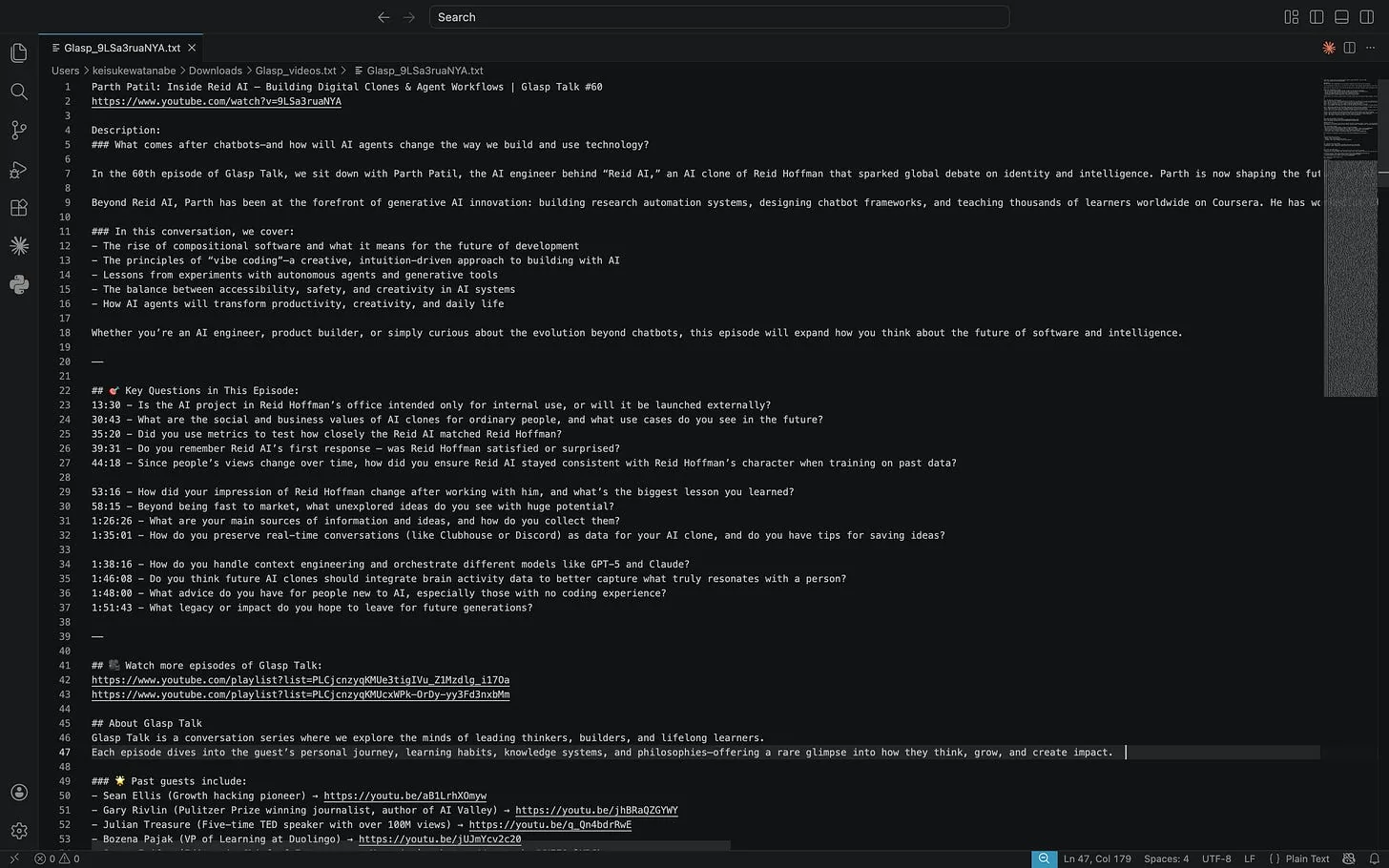 Opening the downloaded zip file containing YouTube transcripts