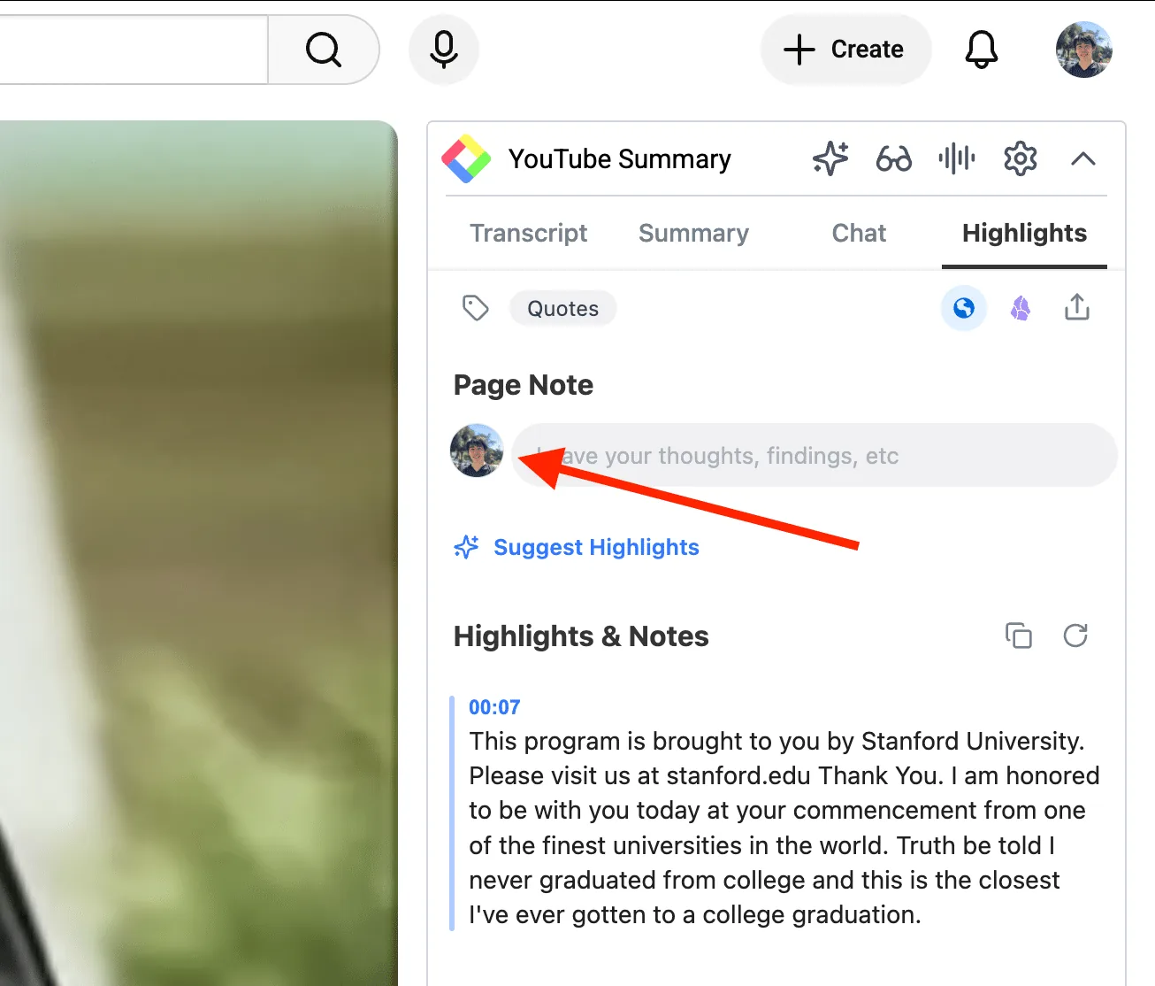 The Highlights tab with Page Note and Suggest Highlights