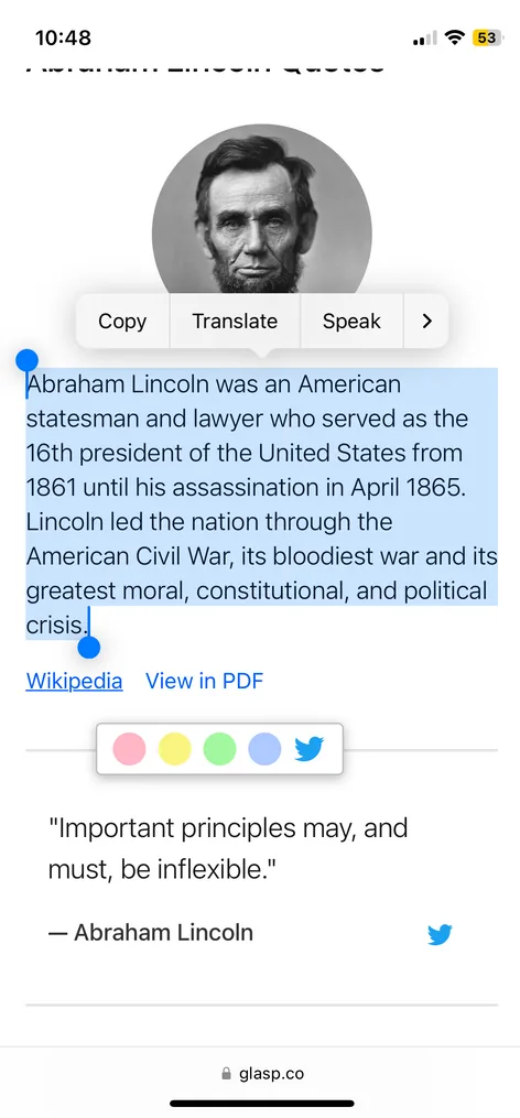 Select text and choose a color from the Glasp palette