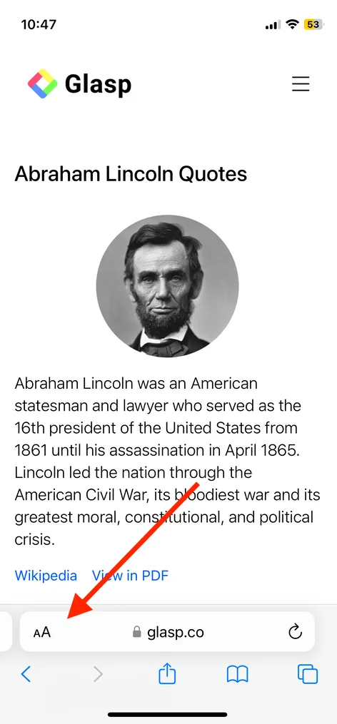 Tap the aA button in the Safari address bar