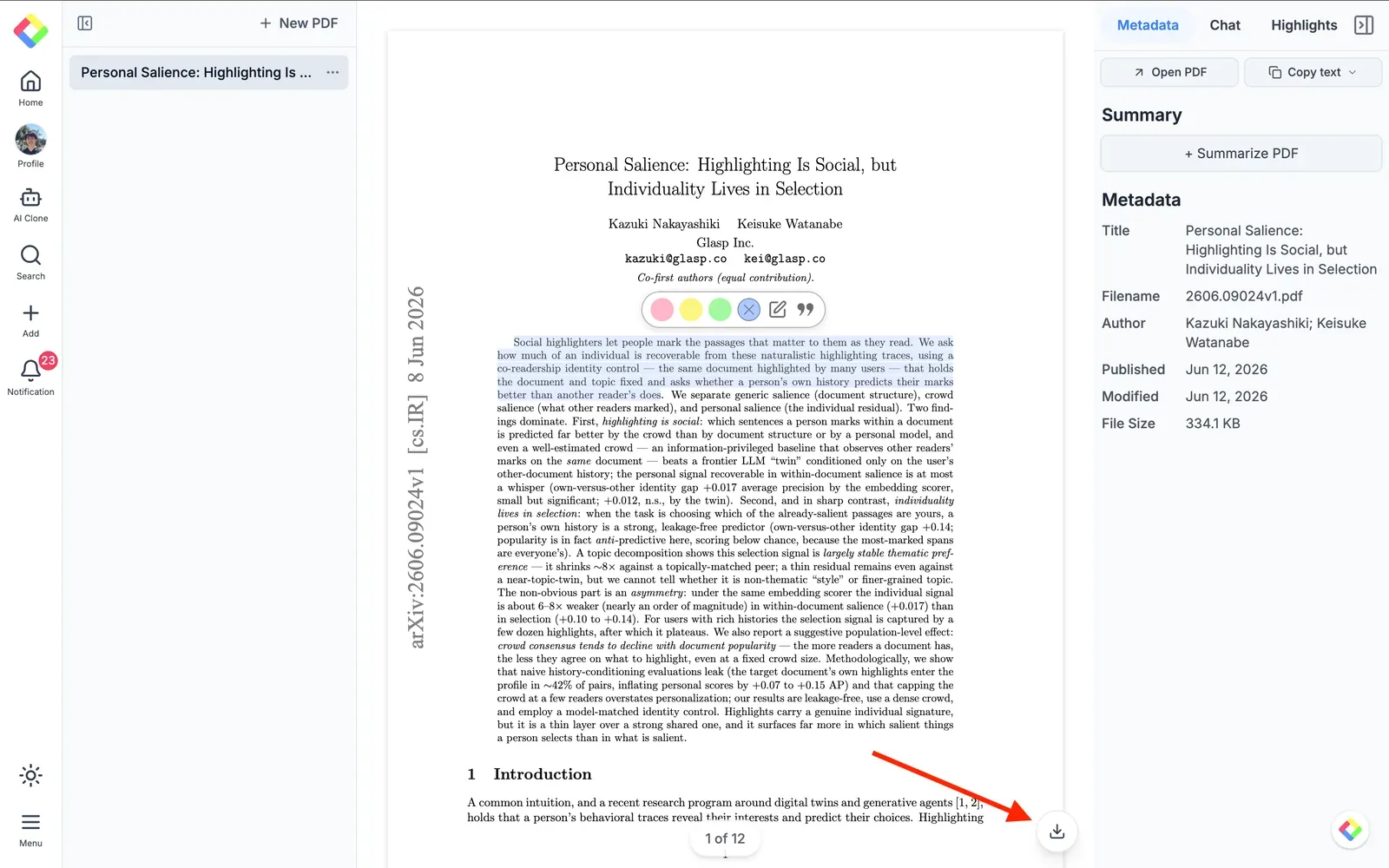 The download icon in the PDF viewer