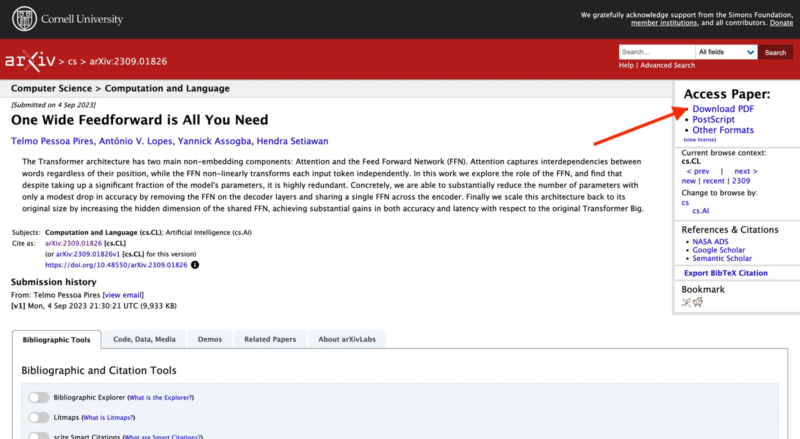 Opening a PDF from arXiv in the browser