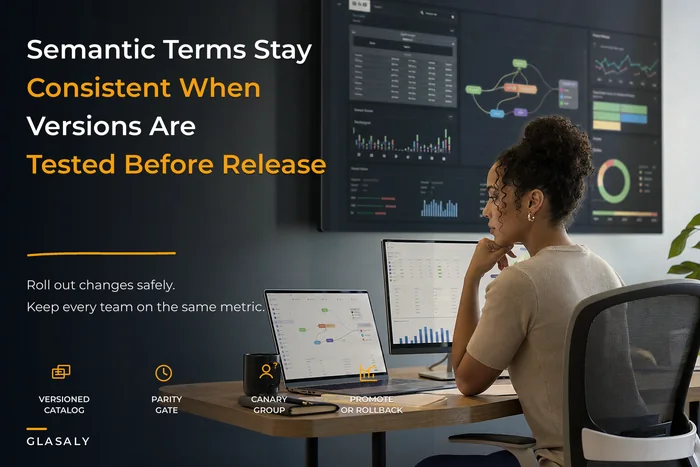 How a semantic-layer rollout with versioned term catalogs and parity tests preserves cross-team metric consistency