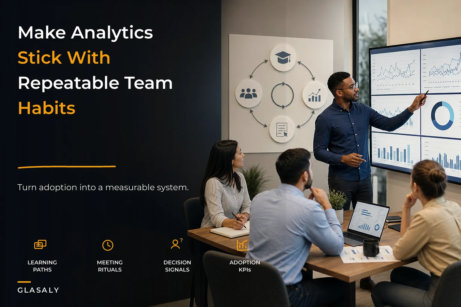 Make analytics stick: a measurable change-management system with curricula, rituals and adoption KPIs
