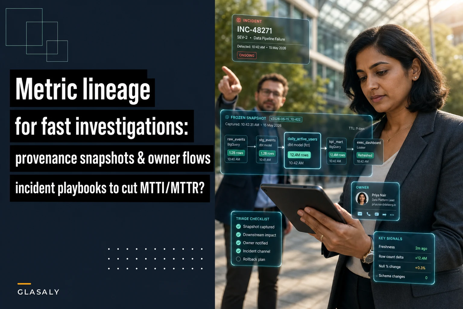 Metric lineage for fast investigations: provenance snapshots, owner flows and incident playbooks