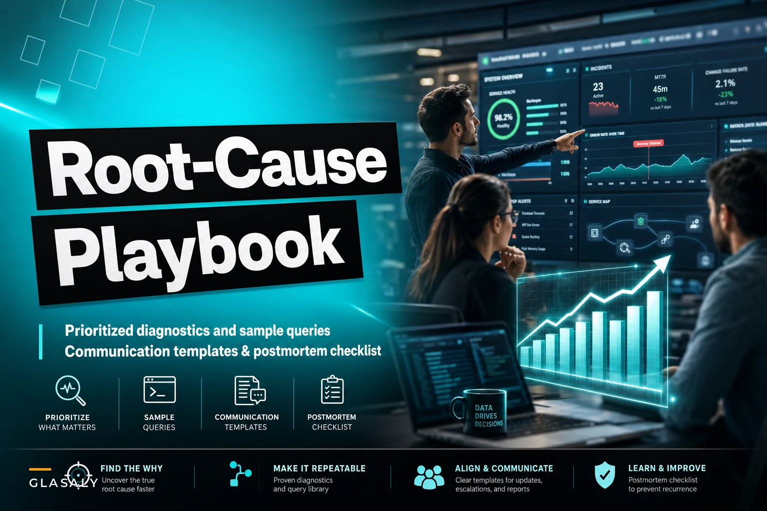 Operational root-cause investigation playbook: prioritized diagnostics, sample queries and postmortem templates