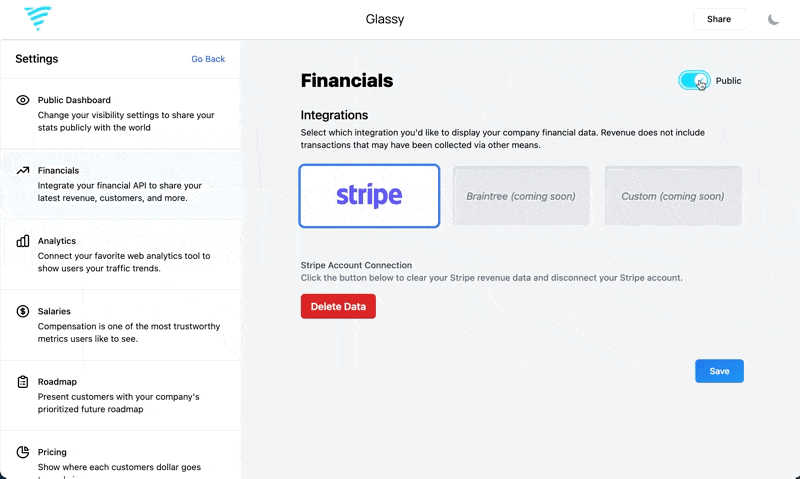 open company sharing settings