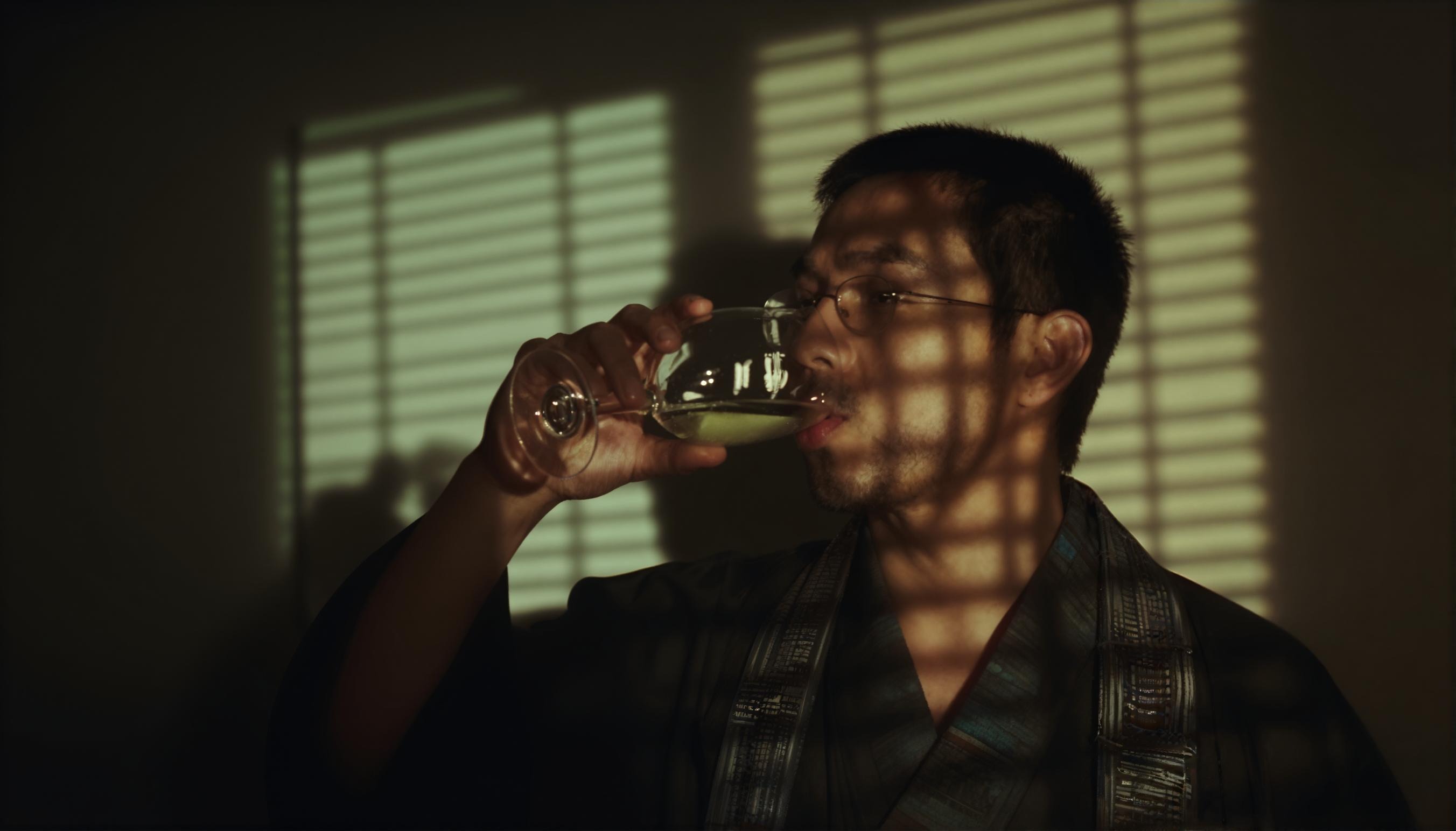 Vintage film aesthetic — man in closet with dramatic light rays — AI image generation