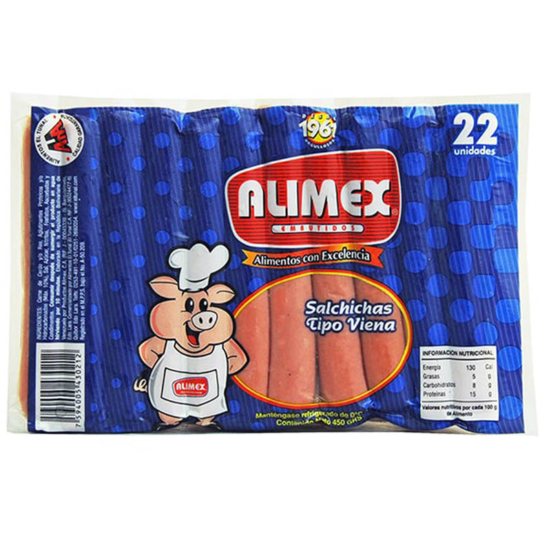 SALCHICHAS TIPO VIENA ALIMEX 450 GR