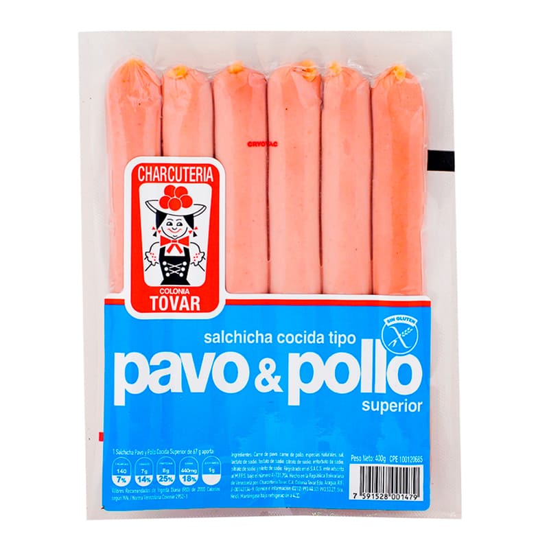 SALCHICHA TOVAR PAVO Y POLLO 400GR