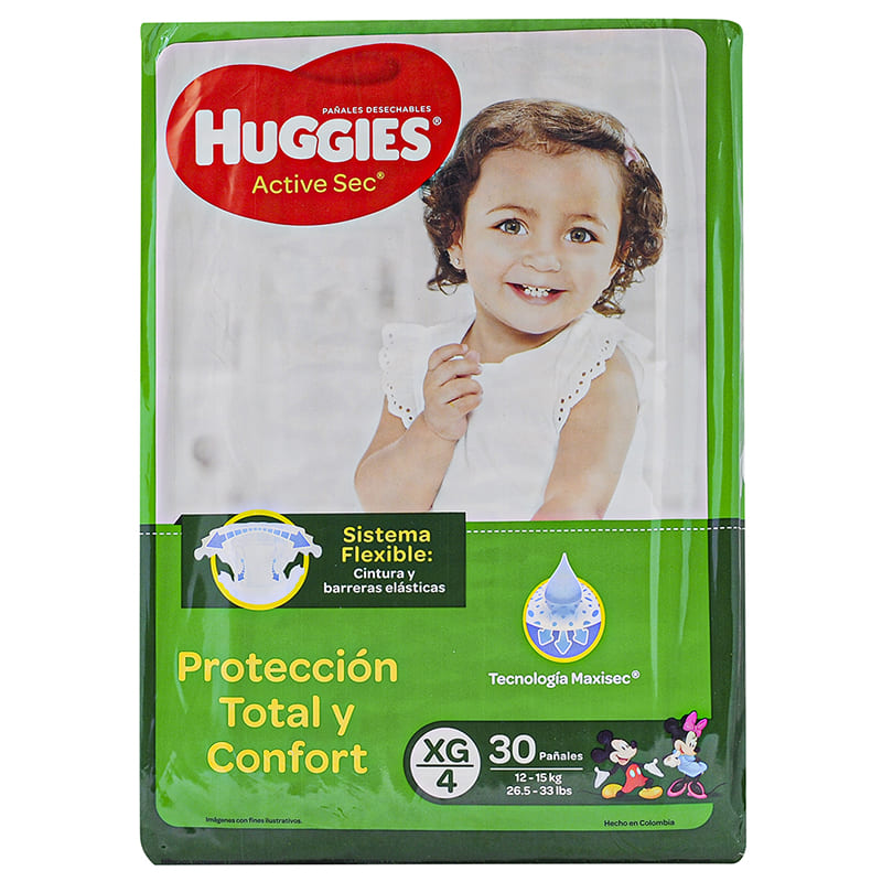 PAÑAL BEBE HUGGIES ACTIVE TALLA XG 30 UND