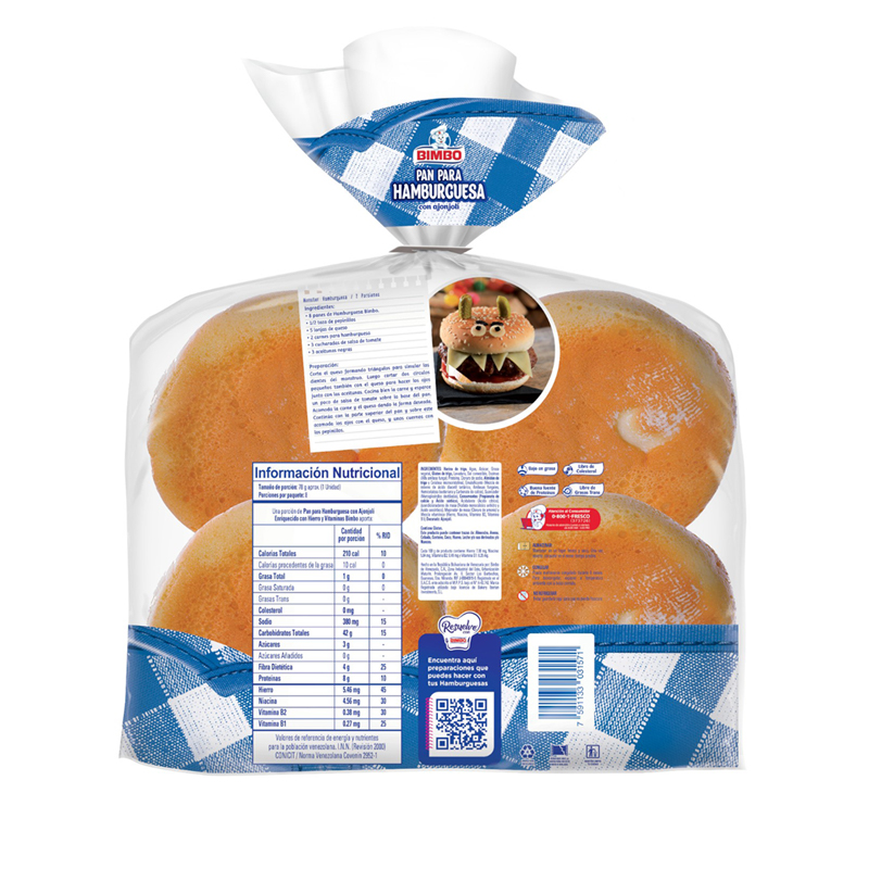 PAN DE HAMBURGUESA GRANDE BIMBO 630 GR