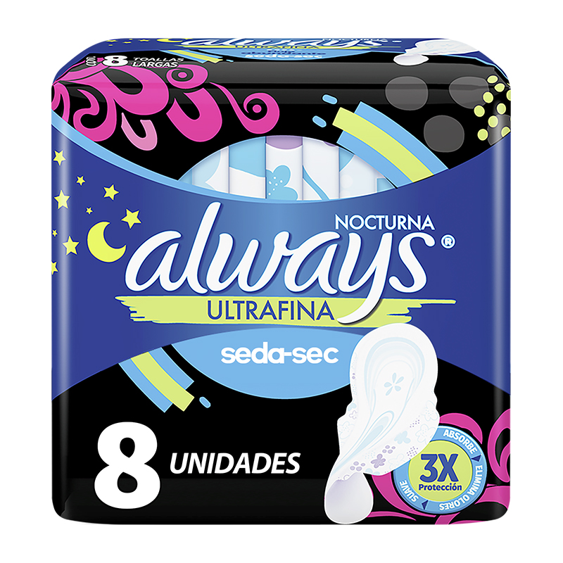 TOALLAS SANITARIAS ALWAYS DE NOCHE ULTRAFINA  8 UND