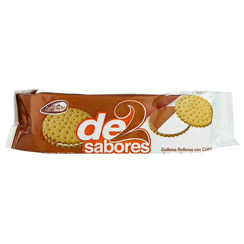 GALLETAS DE CHOCOLATE Y VAINILLA D2 SABORES CALEDONIA 216 GR