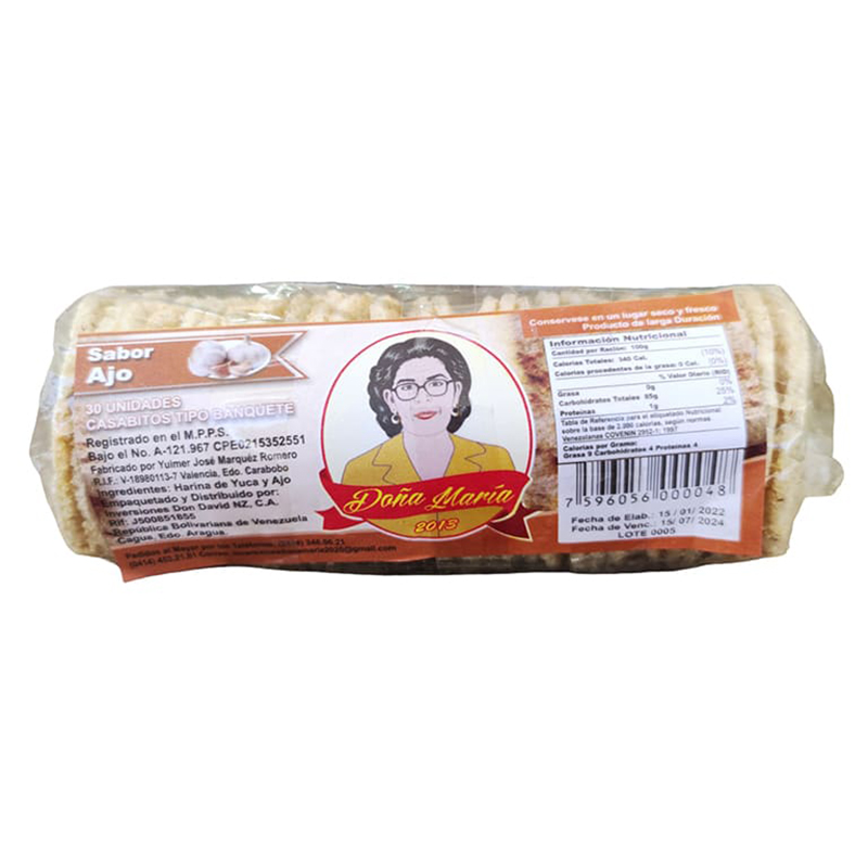 CASABE DE AJO TIPO BANQUETE DOÑA MARÍA 30 UND