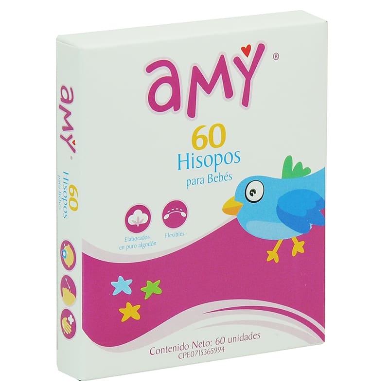 HISOPOS PARA BEBÉS AMY 60 UNIDADES