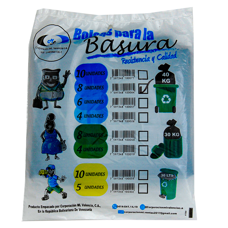 BOLSA PARA BASURA 40KG 8 Unidades