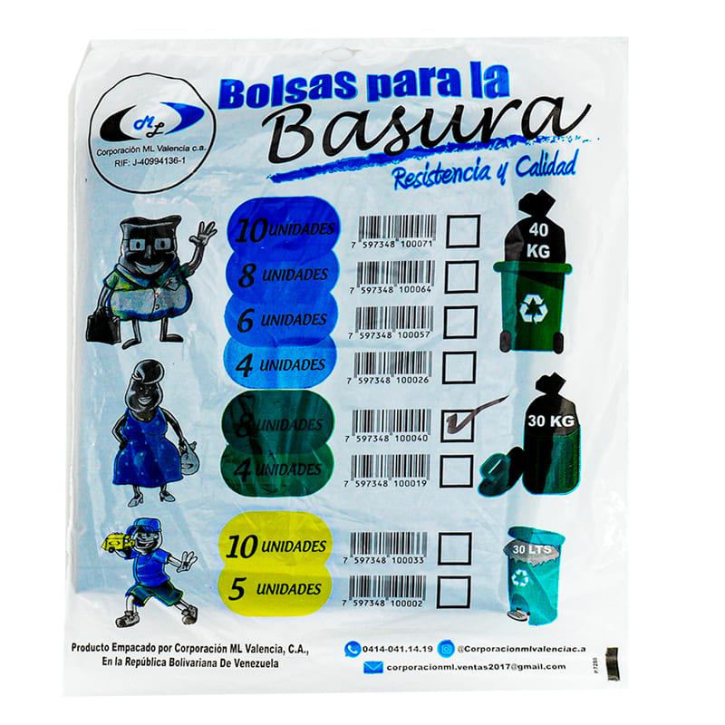 BOLSA PARA BASURA 30KG 8 UNidades