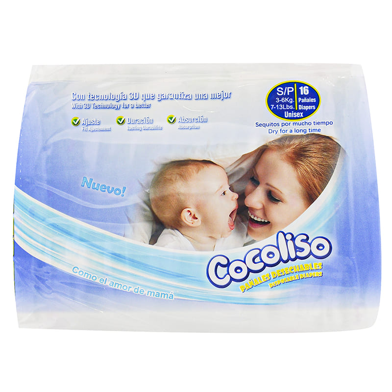PAÑALES COCOLISO TALLA S 16 UND