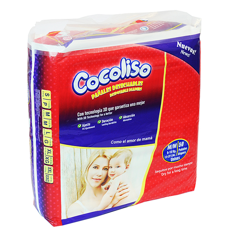 PAÑALES COCOLISO TALLA M 50 UND