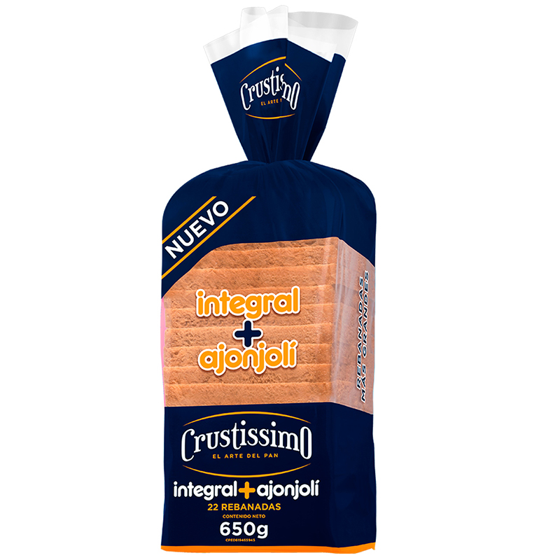 PAN DE SANDWICH CRUSTISSIMO INTEGRAL CON AJONJOLI 650GR