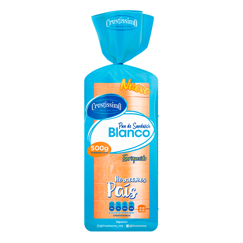 PAN DE SANDWICH CRUSTISSIMO BLANCO 500GR
