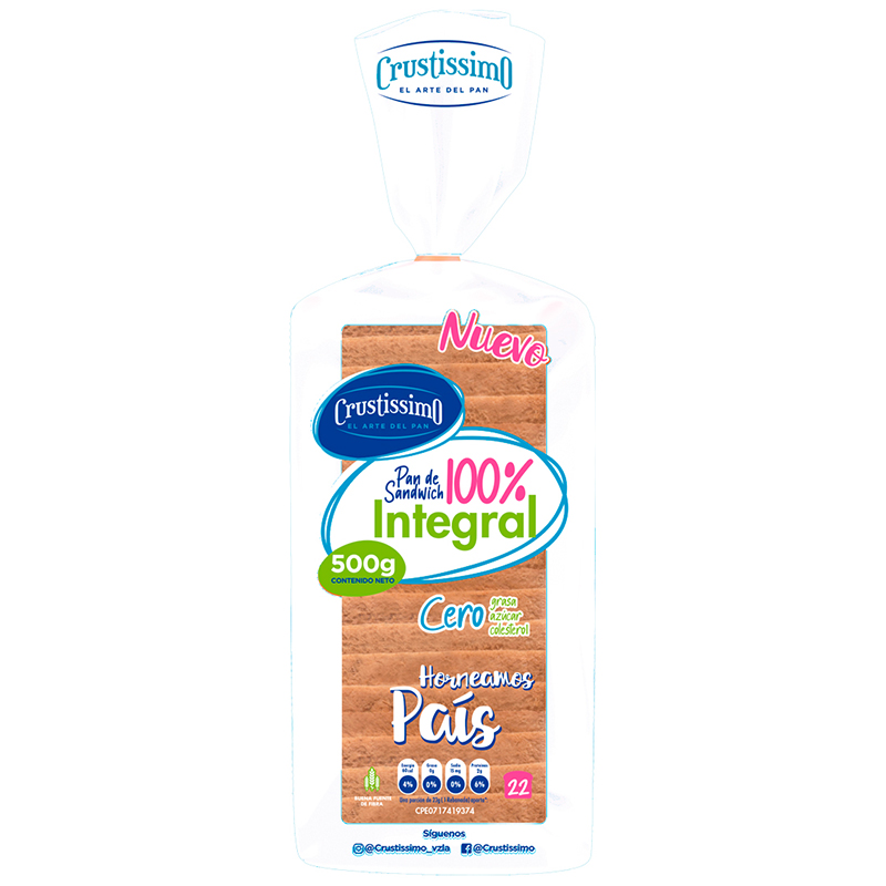 PAN DE SANDWICH CRUSTISSIMO INTEGRAL 500GR