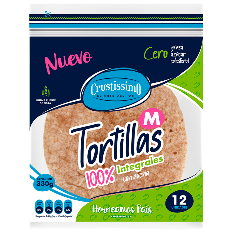 TORTILLAS INTEGRALES CRUSTISSIMO 12 UNIDADES
