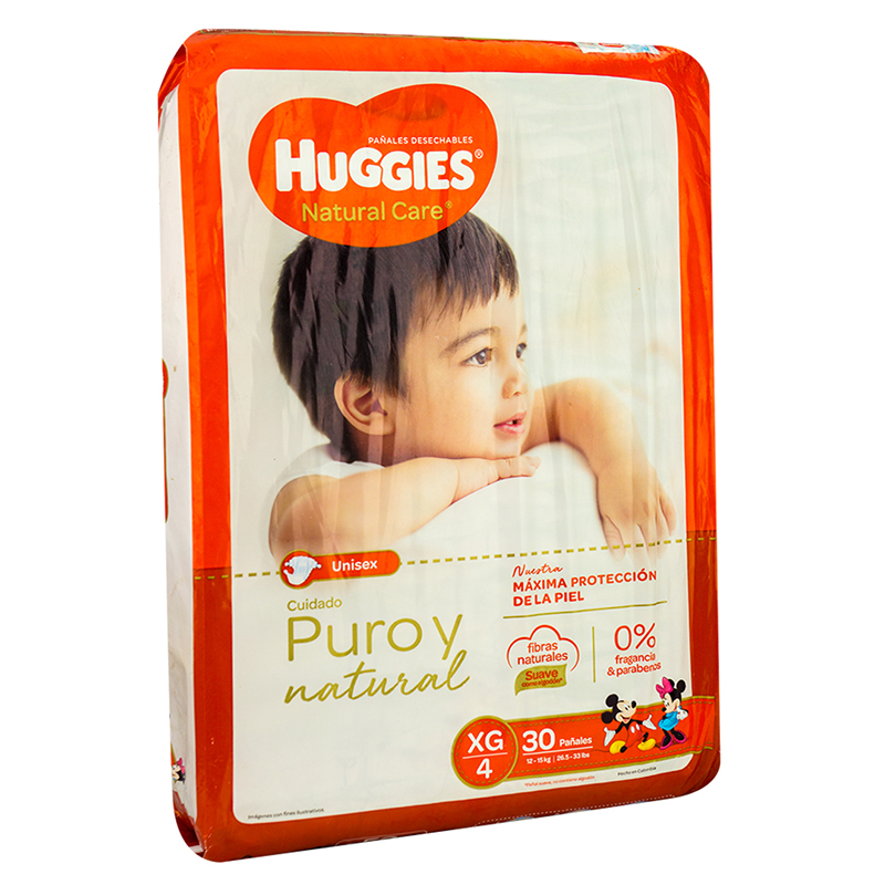 PAÑALES HUGGIES NATURAL CARE T-XG 30 UND