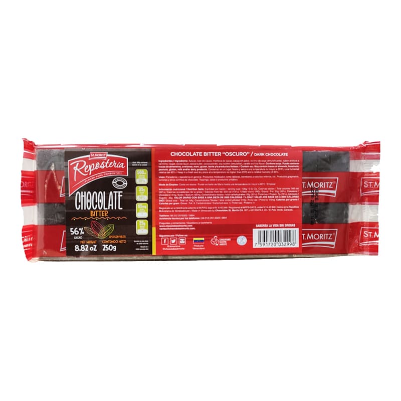 CHOCOLATE BITTER ST. MORITZ REPOSTERIA 250 GR