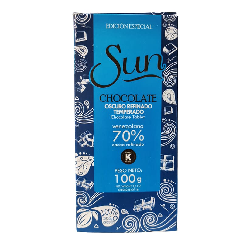 CHOCOLATE OSCURO REFINADO TEMPERADO SUN 100 GR