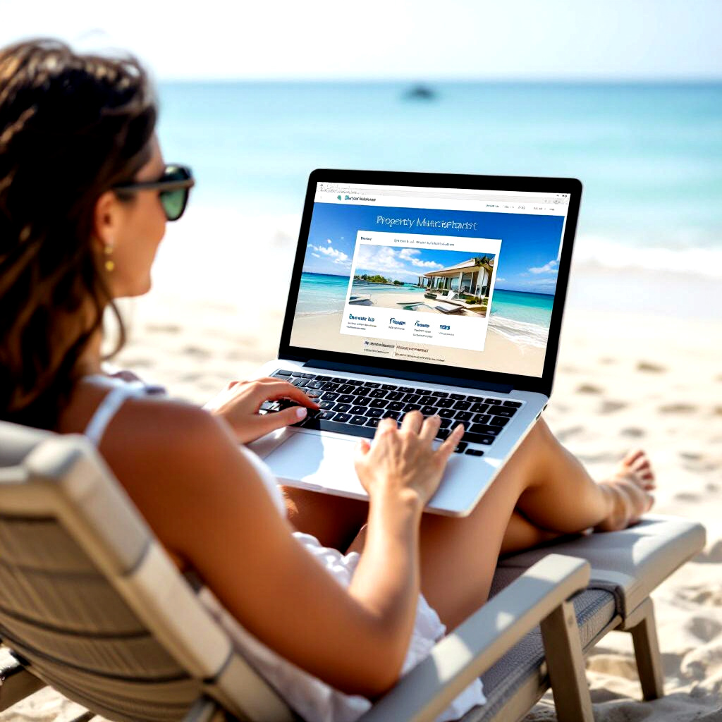 A person working on a laptop in a modern apartment.