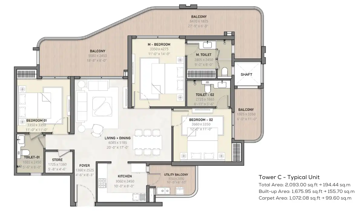 3 BHK+3T+Store