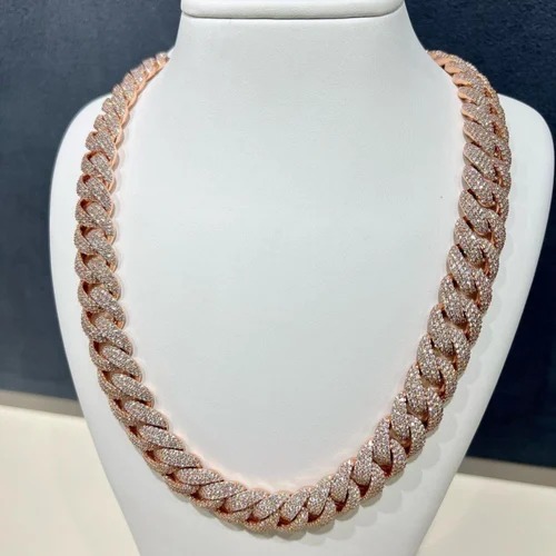 18mm Cuban Link Chain Necklace, 10k , Iced Out Diamond Choker