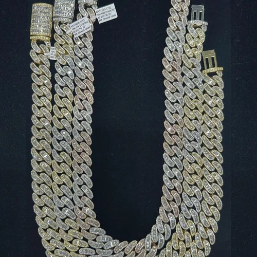 18mm Cuban Link Chain Necklace, 10k , Iced Out Diamond Choker