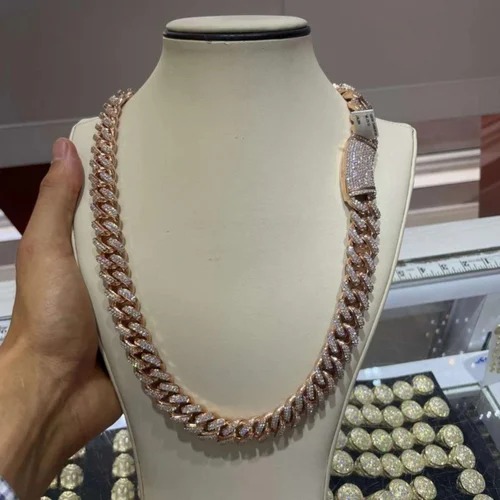 16mm Cuban Link Chain Necklace, 925 Sterling Silver, Iced Out Diamond Choker