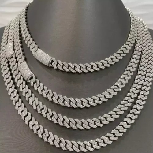 Cuban Link Chain Necklace, 925 Sterling Silver, Iced Out Diamond Choker
