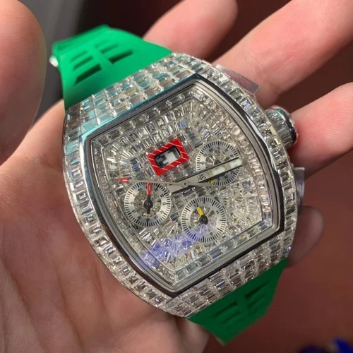 Hip Hop Jewelry Stainless Steel Invisible Setting Iced Out Diamond Watch Baguette Lab Grown