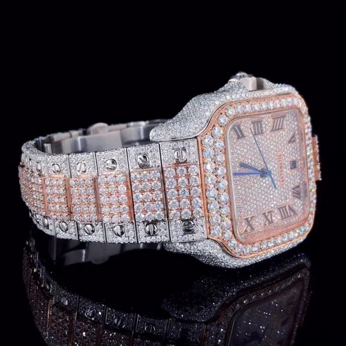 Hip Hop Jewelry Stainless Steel Invisible Setting Iced Out Diamond Watch Baguette Lab Grown